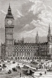 Big Ben és a Parlament háza, London, Anglia, itt látható a 19. században.