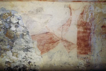 Charon csónakja, freskó, Kék démonok sírja, Tarquinia nekropolisza (UNESCO Világörökségi Lista, 2004), Lazio, Olaszország Etruszk civilizáció, Kr.e. 5. század