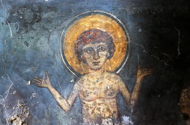 Krisztus, freskó Agios Georgios Sfakiotis bizánci templomában, Diavaide, Kréta, Görögország (fotó)