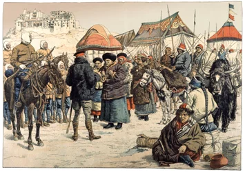 Tibet meghódítása. 1902 (metszet)