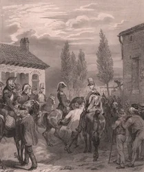 Francia hadsereg belépő Belgiumba, 1831. augusztus, acélmetszet kínai papírra