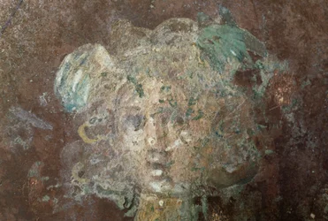 Medúza feje, Perseust ábrázoló freskó részlete Stabiae ősi városából, Castellammare di Stabia, Campania, Olaszország, római civilizáció (fotó)
