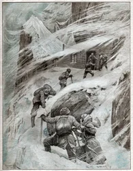 Olasz turisták rekedtek a viharban az olasz Alpokban. 1925 (illusztráció)