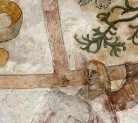 Plébániatemplom (Parochiekerk Sint-Martinus). Belső. Északi átkelőhely. A falfestmények a boltozatokon.