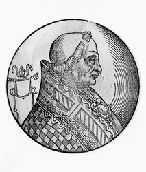 II. Bonifác (meghalt 532-ben), a katolikus egyház 55. pápájának portréja 530-ból, metszet