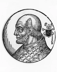 I. Theodorus (meghalt 649-ben), a katolikus egyház 73. pápájának portréja 642-ből, metszet
