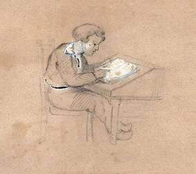 Iskolás fiú dolgozik az asztalán. 1830 körül (illusztráció)