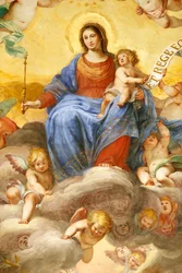 Szűz Mária és gyermeke. Friss. Palazzo Fieschi-Crosa Di Vergagni. Genova. Olaszország.