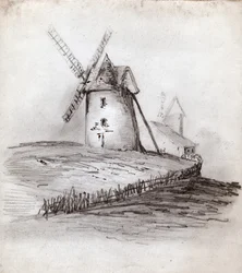 Szélmalom Normandiában, Franciaországban. 1830 körül (illusztráció)