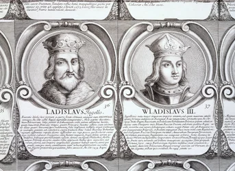 Wladyslaw II Jagiello és Wladyslaw III Warnenczyk, sz. 36. és 37. „A lengyelek hercegeinek és királyainak kronológiai sorozatából” (metszet)
