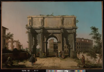 Kilátás Konstantin diadalívére a Colosseummal