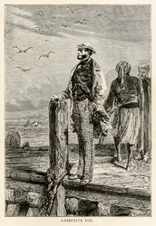 Fix detektív, Jules Verne (1828-1905) Nyolcvan nap alatt a Föld körül című művéből, Louis Dumont (szül. 1822) metszete, 1873