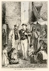 Az órám? Családi óra! Nyolcvan nap alatt a világ körül című művéből Jules Verne (1828-1905), vésette Louis Dumont (sz. 1822), 1873