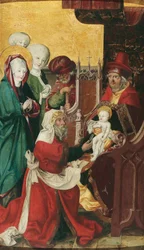 Német: Beschneidung Christi (Innenseite); Maria einer Heimsuchung (Außenseite) Krisztus körülmetélése.