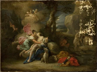 Jupiter Dianának álcázva megcsókolja a nimfa Kallistót.