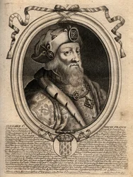 Clotaire (Clothaire) I (497–561), Neustria királyának és a frankok királyának portréja – I. Clothar, a frankok királya – metszet a „Les Augustes Representations de tous les Kings de France from Pharamond to LouisXIV” című könyvéből, Párizs