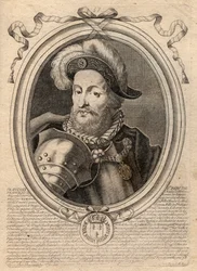 I. Francois (1494-1547), francia király portréja – I. Ferenc francia király – metszet a „Les Augustes Representations de tous les Kings de France from Pharamond to LouisXIV” című könyvből, Párizs