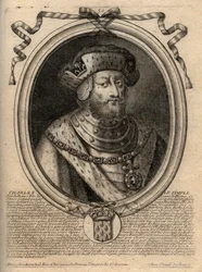 III. Károly dit le Simple (879-929) frankok királyának portréja - III. KÁROLY (879-929) - Egyszerű Károly - Franciaország királya, 893-923 - metszet a „Les Augustes Representations de tous les Kings de France from”-ból Pharamond XIV. Lajosnak, Párizs