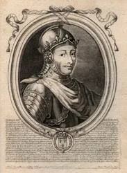 VIII. Károly (1470-1498), a Valois-dinasztia francia királyának portréja – VIII. Károly (1470-98) francia király – metszet a „Les Augustes Representations de tous les Kings de France from Pharamond to LouisXIV” című könyvéből, Párizs