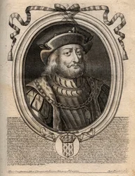 I. Chilperic (539–584), Neustria királyának portréja – I. Chilperic, Meroving francia király – metszet a „Les Augustes Representations de tous les Kings de France from Pharamond to LouisXIV” című könyvéből, Párizs