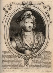 II. Dagobert, a 711a 716. évi frankok királyának portréja – II. Dagobert (676-679), Ausztrália királyának portréja – metszet a „Les Augustes Representations de tous les Kings de France from Pharamond to LouisXIV”, Párizs