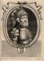 Dagobert, a frankok királyának portréja 628-tól 638-ig - Dagobert (605-39) a frankok királya - metszet a „Les Augustes Representations de tous les Kings de France from Pharamond to LouisXIV”, Párizs