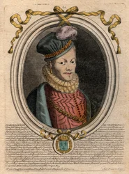 XII. Lajos király (1462-1515) portréja – XII. Lajos francia (1462-1515), francia király portréja – metszet a „Les Augustes Representations de tous les Kings de France from Pharamond to LouisXIV” című könyvből, Párizs
