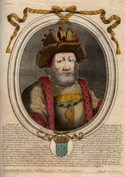 II. Lajos Bége vagy Faineant (846-879), a frankok királyának portréja – II. Lajos, a dadogó 848-879 – metszet a „Les Augustes Representations de tous les Kings de France from Pharamond to Louis XIV” című könyvéből, Párizs