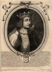 X. Lajos hutin (1289-1316), francia király – X. Lajos (1289-1316) Makacs, Franciaország és Navarra királyának – portréja a „Les Augustes Representations de tous les Kings de France from Pharamond to LouisXIV” című metszetből, Párizs