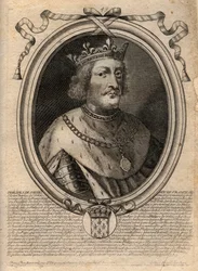 VI. Valois-i Fülöp (1294-1350), francia király portréja – VI. Valois-i Fülöp (1293-1350) francia király – metszet a „Les Augustes Representations de tous les Kings de France from Pharamond to Louis XIV” című könyvéből, Párizs