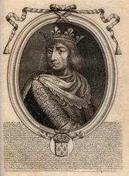 Szent Lajos portréja (Saint-Louis, IX. Lajos (1214-1270) – IX. Szent Lajos (1214-70) francia király – metszet a „Les Augustes: Franciaország összes királyának ábrázolása Pharamondtól XIV. Lajosig” című rajzból, Párizs
