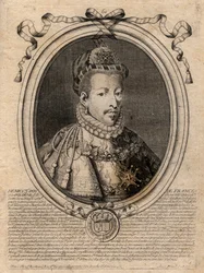 Henrik (1551-1589) francia király portréja – III. Henrik (1551-89) francia király portréja – metszet a „Les Augustes Representations de tous les Kings de France from Pharamond to LouisXIV” című könyvből, Párizs