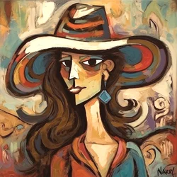 Festmény egy gyönyörű, modern, kalapot viselő hölgyről, Wall Art | Vászonnyomatok