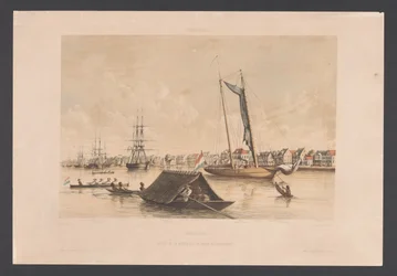 Vízpart és útpálya Paramaribo-ban Suriname. Kilátás a Waterkantra és a Paramaribo Roadsteadre (cím a tárgyon) Nyugat-India (sorozat címe a tárgyon) Kilátások Hollandia Nyugat-Indiájáról (sorozat címe)