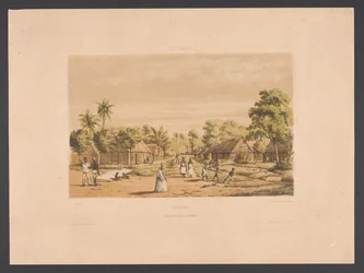 Rabszolgák otthonai egy suriname-i ültetvényen Suriname. Egy ültetvényes rabszolgatábor (cím az objektumon) Nyugat-India (sorozat címe a tárgyon) Kilátások Hollandia Nyugat-Indiájáról (sorozat címe)