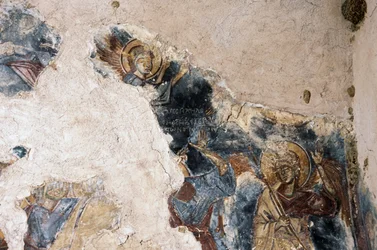 Angyal és szent, részlet az Agios Georgios Apodoulou templom freskójából, Apodoulou, Kréta, Görögország (fotó)