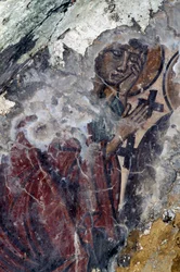 Szent alakja keresztekkel, freskó a bizánci templomban Prodromiban, Kréta, Görögország (fotó)