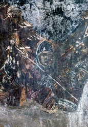 Katona, sérült freskó az Agios Vasileios templom mennyezetén, Vavouledo, Kréta, Görögország (fotó)