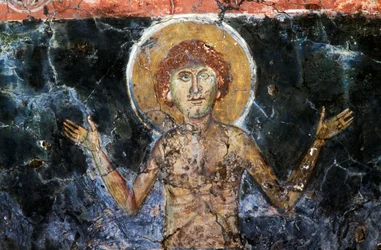 Krisztus, freskó Agios Georgios Sfakiotis bizánci templomában, Diavaide, Kréta, Görögország (fotó)
