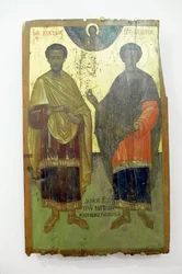 Szentek, festmény fára az Arkadi kolostorban, Kréta, Görögország (fotó)