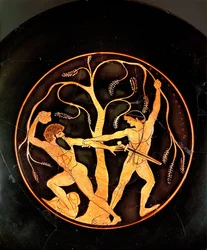 Theseus a rabló Sinisszel (kerámia)