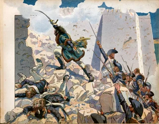 Egyiptom hadjárata (expedíciója): Joachim Murat (1767-1815) Acre Szent János ostrománál Egyiptomban. Jacques Marie Gaston metszet, Onfray de Breville dit Job (1858-1931)
