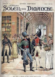 Mindenkinek a saját virága. Egy katona virágot vásárolt egy eladónőtől egy fedett párizsi galériában 1816-ban. Jób úr akvarelljéből. Metszet a „Le sun-du-dimanche”-ban, LE 1899. JANUÁR 1.