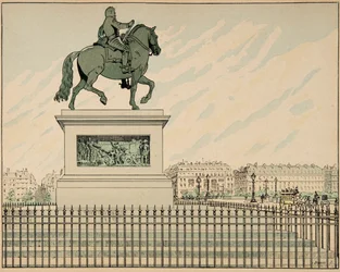Illusztráció a „Le bon roy Henri” című könyvből vett, illusztrálta: Jacques Marie Gaston Onfray de Breville dit JOB (1858-1931): Erige IV. Henrik szobra – Magángyűjtemény