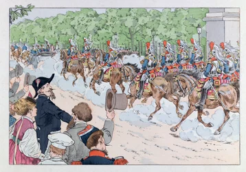 Jacques Marie Gaston Onfray de Breville az állásban (1858-1931); Illusztráció a „Les epees de France” könyvből: Napóleon császár kísérete 3 a Champs Elysees-n; Coll, rész