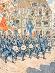Jacques Marie Gaston Onfroy de Breville dit JOB (1858-1931) - A francia katonaság győzött egy elzászi faluban az első világháború alatt, magángyűjtemény