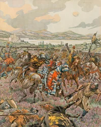 Jacques Marie Gaston Onfroy de Breville dit MUNKA (1858-1931) – Belgium története: János 1. brabanti herceg győzött a woeringeni csatában 1288-ban a limburgi örökösödési háború során, és Brabant autonómiát ad Németországnak, magángyűjtemény