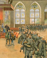 Jacques Marie Gaston Onfroy de Breville dit JOB (1858-1931) – Belgium története: A gueux-k tiszteletteljes tiltakozásaikat Marguerite de Parmának (1522-1586), II. Fülöp (1527-1598) alatti holland nevelőnőnek 1566-ban, Magángyűjtemény