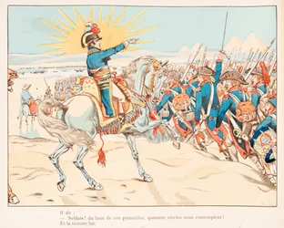 Jacques Marie Gaston Onfroy de Bréville, más néven JOB (1858-1931) - Bonaparte Napóleon az 1798-as piramisok csatájában, magángyűjtemény
