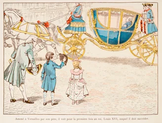Jacques Marie Gaston Onfroy de Breville dit JOB (1858-1931) – Bonaparte Napóleon, akit apja Versailles-ba hozott, 1770-ben látja először XVI. Lajos királyt Carossusban, Magángyűjtemény